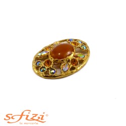 Gold Plated Button with Boreal Rhinestones and Amber central lacquer 60 x 40 mm