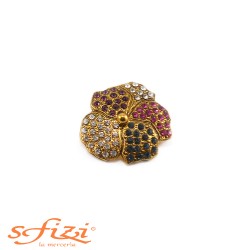 Gold-plated floral-shaped rhinestone buttons 33 mm