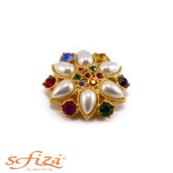 Bottoni Strass Multicolor con perle castonate placcato oro mm 42