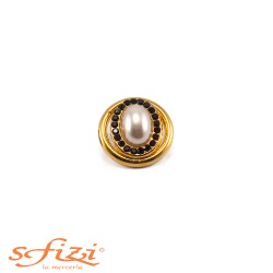 Button Gold-plated smooth bezel with pearl and strass