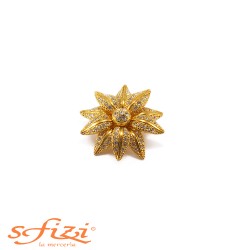 Gold plated button with floral ring and micro strass