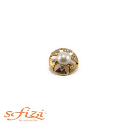 Gold Plated Button with Pearls and Strass 18 mm