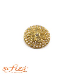 Gold plated button with strass and crowned pearls