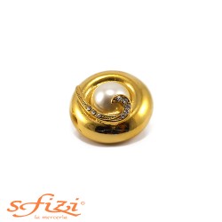 Gold Plated Button with Central Pearl and Strass