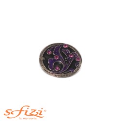 Bottoni Argento/nNero con strass Viola mm 32