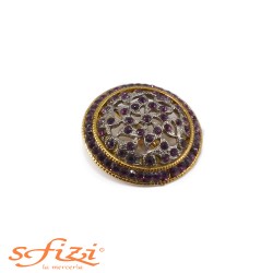 Buttons Gold / Gunmetal with strass Purple 40 mm