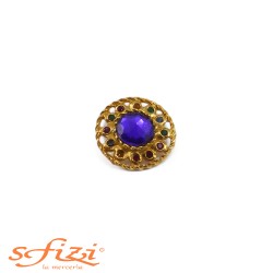 Buttons Multicolor strass with crown in Brass ring with central Violet 27 mm