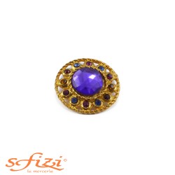 Bottoni Strass multicolor castonato in ghiera in Ottone con centrale Viola mm 34